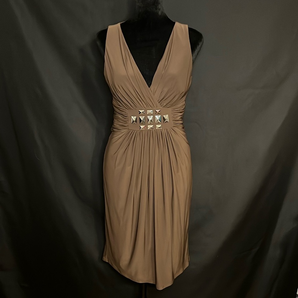 Max and Cleo Brown Beaded Knit Dress -Size 4